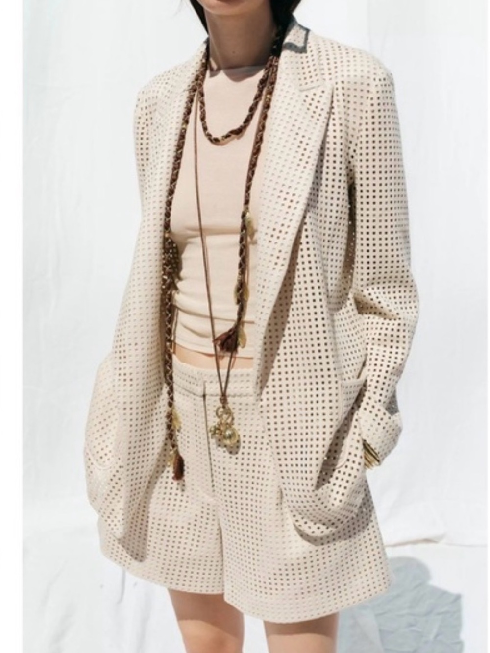 Zara Cream Laser-Cut Open Blazer Jacket size XS- like new never worn